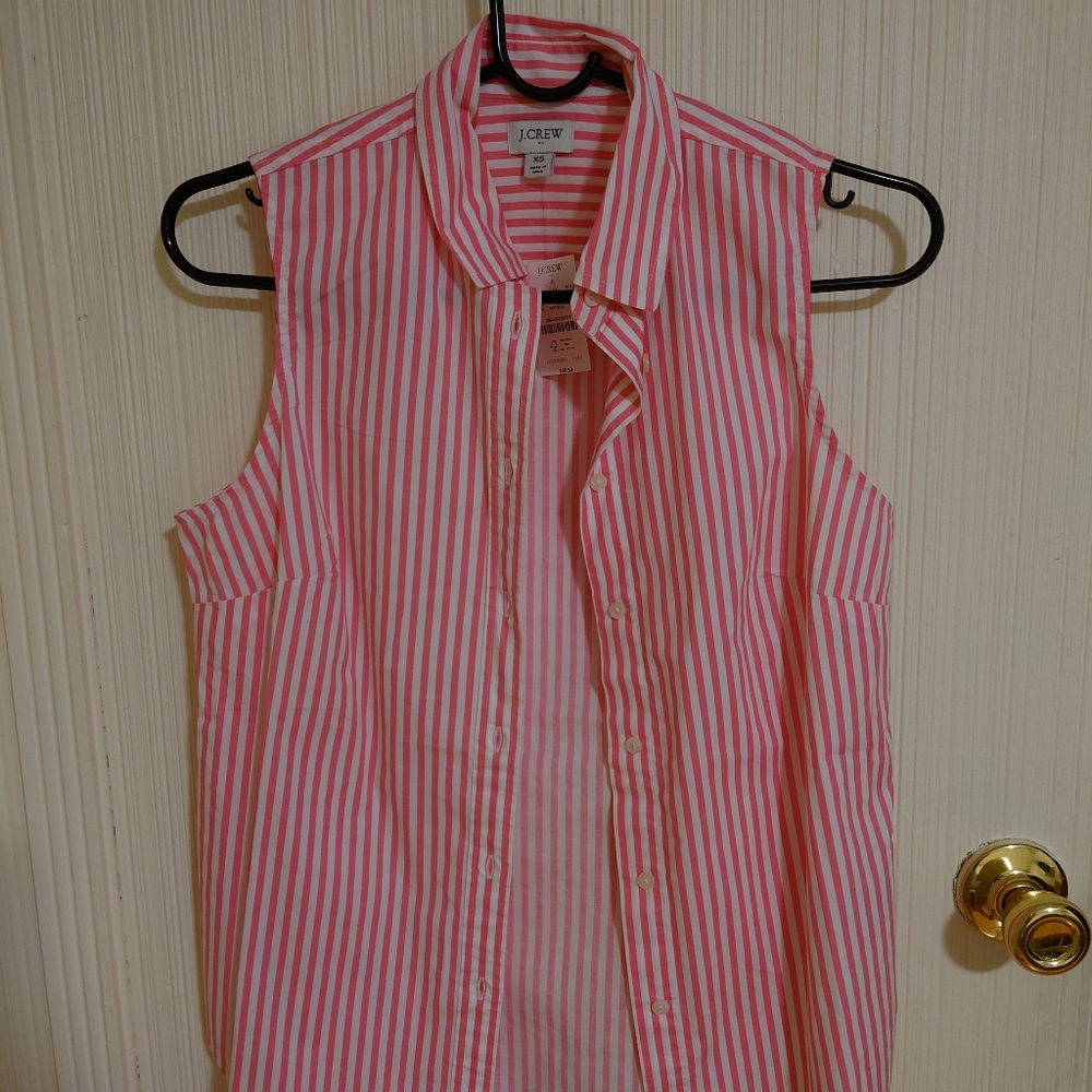 JCrew sleeveless shirt, size XS, pink and white striped